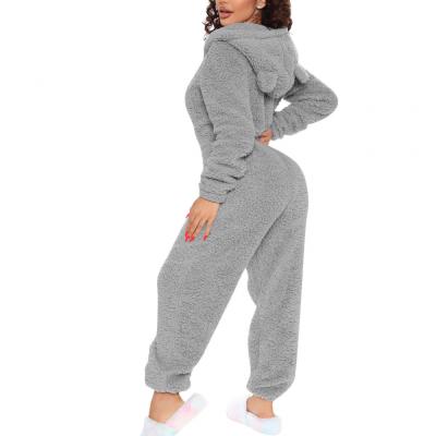 China New Breathable Polyester Plush Pajamas Set Plus Size Hooded Overalls Thermal 655039 for sale