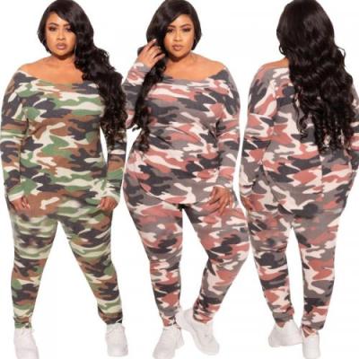 China 685218 Casual Long Sleeve Camouflage Print Breathable Two Piece Women Plus Size Sets for sale