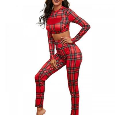 China Breathable Luxury Clothing 2021 Ladies Casual Sportswear Women Set Plaid Red for sale