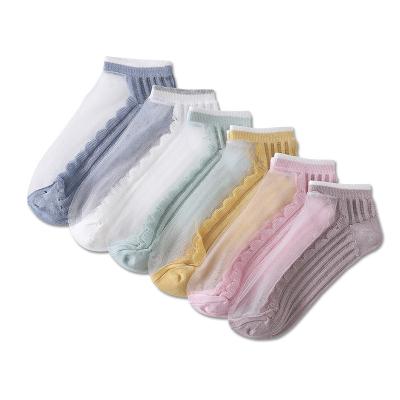 China Summer 2020 QUICK DRY and striped cotton Crystal Silk Ladies Ankle Socks from Autumn Transparent Silk Stockings Women for sale