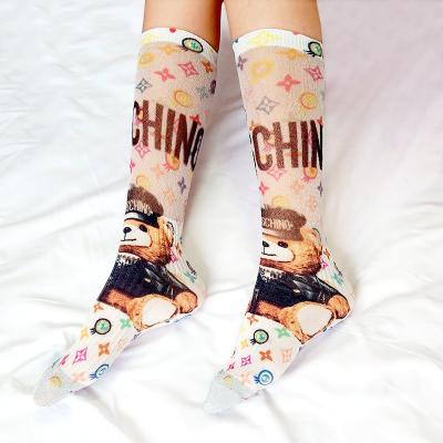 China Wholesale Sporty Women Printing Socks Cartoon Mid Tube Multi Color Animal Pattern Printed Crew Socks for sale