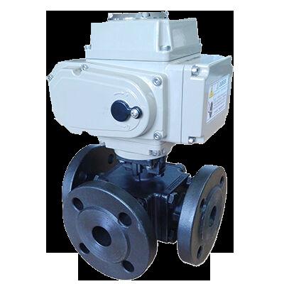 China Electric Cast Steel Three-Way Ball Valve Three-Way Configuration for Complex Flow Control for sale