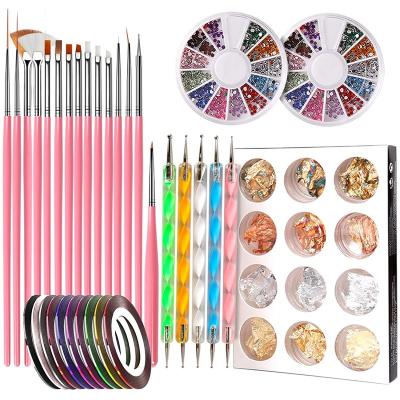 China Easy Apply Nail Art Kit Nail Art Design Tool with 15pcs Nail Painting Brushes, Nail Dotting Tool, Nail Foil, Manicure Tape, Color Rhineston for sale