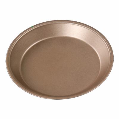 China Sustainable Non-Stick Bakeware Thickened 7 Inch 9 Inch Golden Carbon Steel Household Pizza Pan for sale