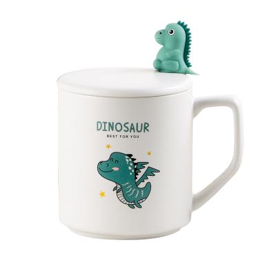 China Small Modern Cartoon Dinosaur Mug With Lid And Spoon Creative Ceramic Mug Office Coffee Mugs Custom Logo for sale