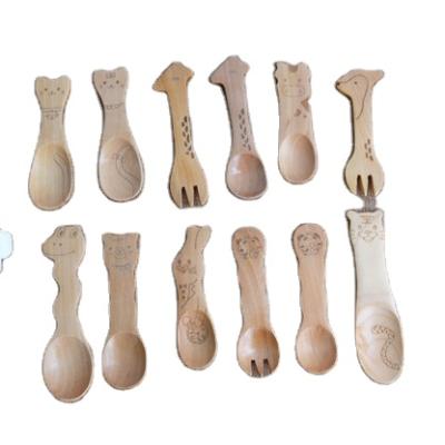 China China Viable Cute Cartoon Tableware Animal Children Administer Natural Color Wooden Creative Spoon Spoon for sale