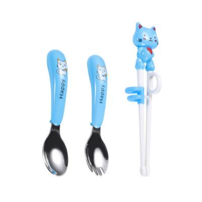 China Cat Fork Spoon Practice Chopsticks Happy Viable With Stainless Steel Portable Kids Storage Box Cutlery Set for sale