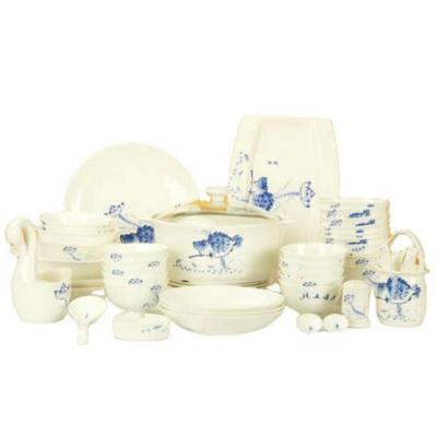 China Jingdezhen Ceramics Gift 60 Blue And White Luxury Stocked Bone China Dinnerware Sets for sale