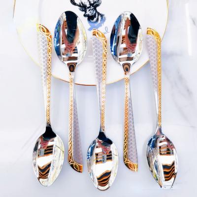 China High-grade stocked western oblique pattern gold-plated western oblique hle tableware factory stainless steel spoon teaspoon gift for sale