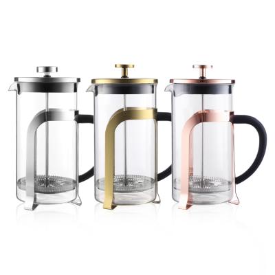 China Viable Modern Custom Small Plunger Filters 1 Liter Double Wall Borosilicate Glass Rose Gold Tea Coffee Maker Pot French Press for sale