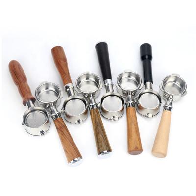 China Good quality wooden stocked handle nepresso portafilter for coffee machine 51mm 54mm 58mm for sale