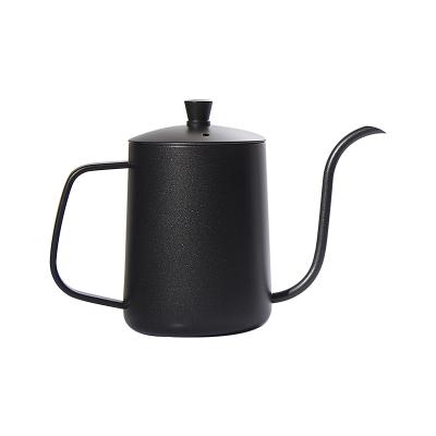 China Hot Sale 600ml Durable Black Stainless Steel Metal Hand Drip Pour Over Long Gooseneck Spout Coffee Maker Tea Kettle Pot With Lid Handle for sale