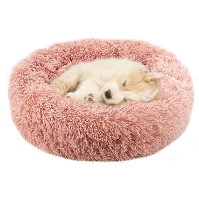 China Breathable Donut Dog Bed and Cat Bed for Small Medium Dogs, Soft Plush Round Pet Bed, Winter Sleeping Warm Fluffy Supplies Anti Slip Bottom for sale