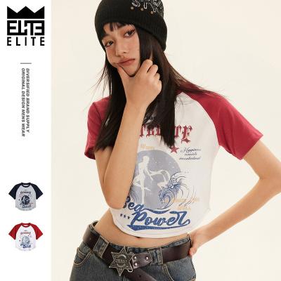 China QUICK DRY ELITE Y2k Inspired Style Women Contrast Street Printed Short Sleeve T-Shirts Short Crop Top Tee Graphic Printing T Shirts for sale