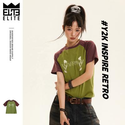 China Retro Fashion QUICK DRY ELITE Y2k Logo Couple Loose Casual T-shirts United States Vintage Raglan Soft Top Level Unisex Graphic Printing Tee for sale