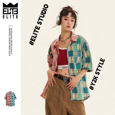 China Anti-pilling ELITE Y2K inspire vintage minority design women shirts contrast neutrality quilting oversized loose shirt for couples for sale