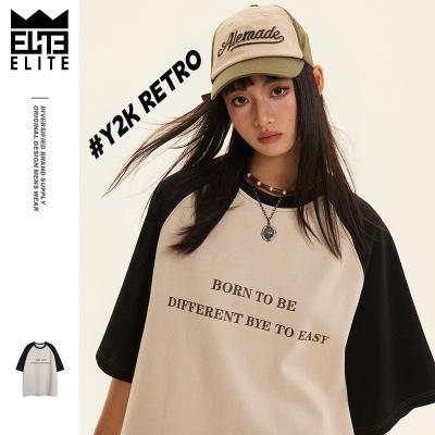 China Y2k ELITE USA QUICK DRY Retro Casual T-Shirts Loose Vintage Unisex Graphic Print Tee Contrast Fashion Loose Couple Logo Raglan T Shirt for sale