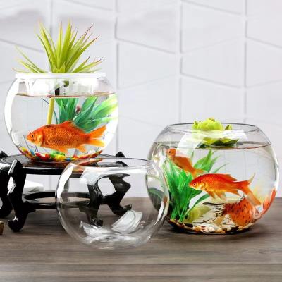 China Viable Round Transparent Mini Fish Tank Office Desktop Lounge Thickened Glass Goldfish Tank for sale