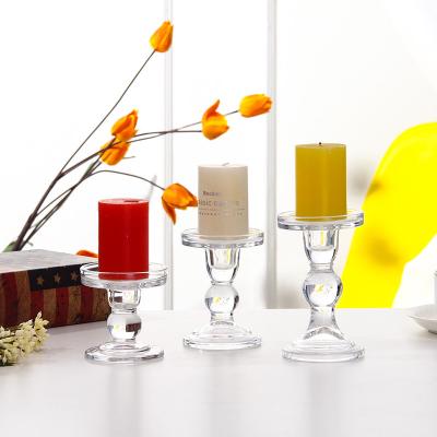 China Home Decor Clear Candlestick Wedding Glass Table Decoration Candle Holders Lanterns Home Centerpieces and Candle Glass Jars for sale