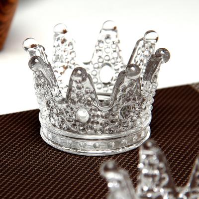 China Creative Crystal Glass Crown Candle Holder Wholesale Home Decoration Crown Shaped Decorative Glass Candle Holder for sale