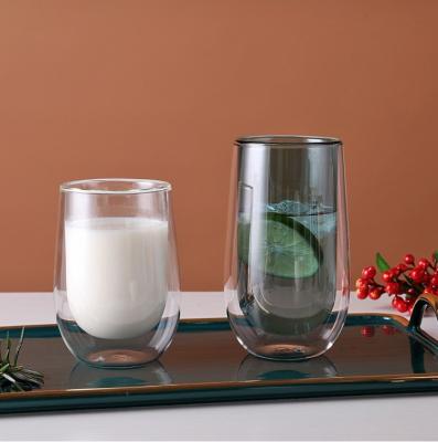 China Sustainable Reusable Borosilicate Glass Double Wall Color Borosilicate Glass Cup Coffee Clear Glass Mug for sale