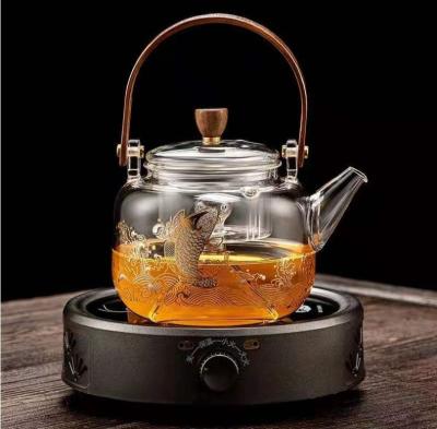 China Factory viable supply high quality large capacity transparent glass teapot with wooden handle for sale