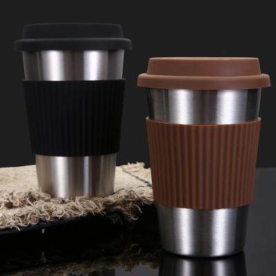 China Stainless Steel Viable Coffee Mug With Silicone Lids Non-Slip Anti-scalding Sleeves Drinking Tumblers Beer Milk Tea Coffee Mugs for sale