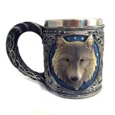 China New Viable Wolf Head Stainless Steel Resin Beer Juice Milk Water Cup Home Office Coffee Mug for sale