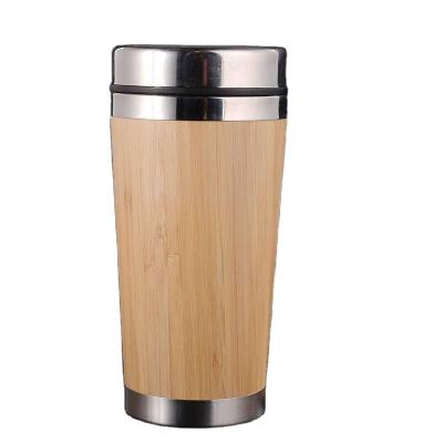 China Sustainable 16oz Stainless Steel Travel Office Mug 450ml Eco Friendly Bamboo Tumbler For Coffee Or Tea for sale