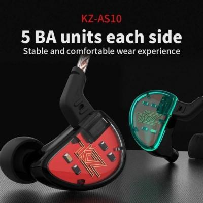 China Dynamic Units KZ AS10 5BA HiFi Stereo in-Ear Earphone High Resolution Earbud Headphone Cable for sale