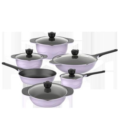 China Sustainable ASD Peony Series Aluminum Die-Casting Cookware Sets Pots And Filters Non-Stick Cookware Set for sale