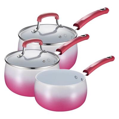 China ASD Sustainable 5 Pcs Sauce Pans Pink Sets Non Stick Aluminum Pans Cookware Set Kitchenware for sale