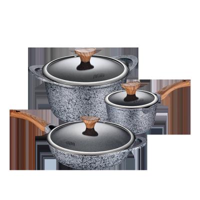 China Sustainable ASD Kitchen Cooking Stone Nonstick Cookware Sets Granite Aluminum Die Cast Iron Pots And Pans for sale