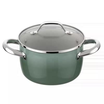 China ASD Sustainable Wholesale Customize Aluminum Soup Pot 24 Cm Green Soup Serving Pots With Glass for sale