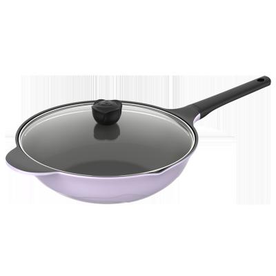 China ASD Sustainable Manufacturing Direct Sales Marble Liner 30 Cm Deep Wok With Glass Lid for sale