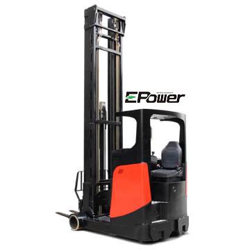 China Stacker 4500mm Electric Hotels Reach Truck E Power In Forklift for sale