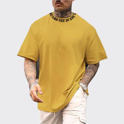 China Anti-Shrink 230 Gsm 100% Cotton Drop Shoulder Thick High Quality Mock Neck T Shirt Streetwear Heavy Weight Luxury Customized unisex T Shirt for sale