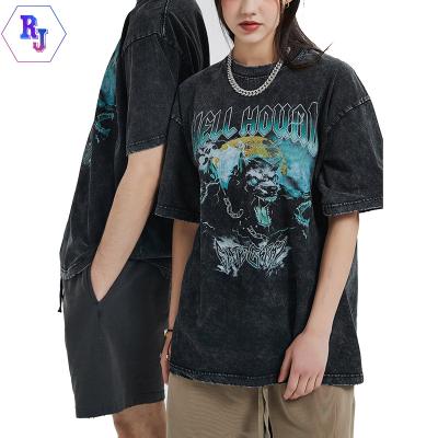 China Anti-Shrink 250GSM custom logo heavy oversized tshirt black mens t-shirt distressed 100% cotton digital print tee thick blank vintage wash for sale