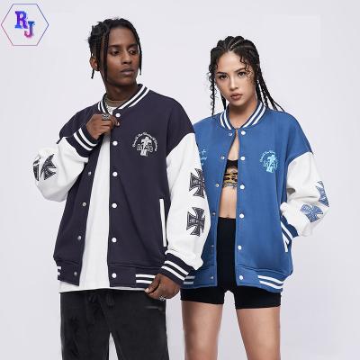 China Anti-wrinkle Custom Logo Leather Sleeves Embroidery Black Couple College Baseball Men's Jacket Letterman Light Blue Varsity Jacket for sale