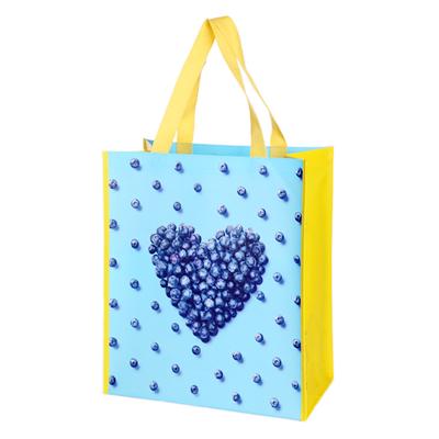 China Fast delivery eco-friendly quality and creative trade assurance fruit heart design printed supermarket foldable reusable pp woven shopping bag for sale