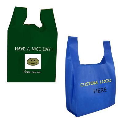 China Reusable Colorful Folding T-Shirt Nonwoven Bag For Food Take Out Carry Away With Handle , Different Size W-cut Bags 100%PP Nonwoven Fabric for sale