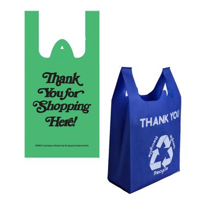 China Factory direct reusable low price nonwoven tote bags with custom printed logo, creative reusable nonwoven pp W-cut T-shirt shopping bag for sale