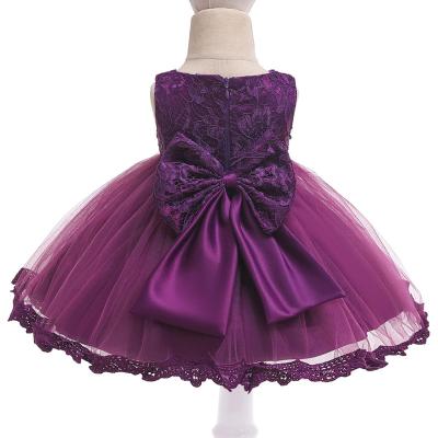 China Baby Bow Princess Skirt Color Sleeveless Sheer Lace Embroidered Party Dress For Little Baby for sale