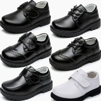 China 2204 new lightweight children shoes leather trim black elegant shoes primary school performance shoes for boys for girls for sale