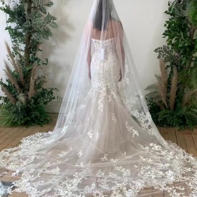 China Spandex/Polyester Customize Flower Lace Wedding Dress One Layer Appliques Trim Hot Veils Long Wedding Dress Wedding Dress Veils for sale