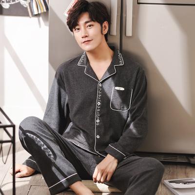 China Autumn Winter Men's 2201 Soft Ribbed 100% Knit Two Pieces Long Sleeve Pajamas Pajamas Set QUICK DRY Cotton Pajamas for sale