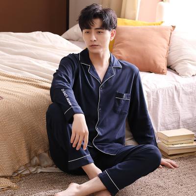 China Wholesale QUICK DRY 2201 Mens Pajamas 100% Cotton Pajamas For Men Long Sleeve Pajama Set Two Piece Top And Pants Mens Sleep Wear for sale