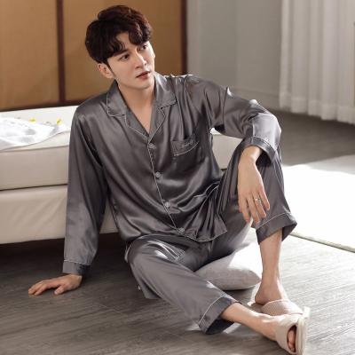 China 2201 QUICK DRY men's spring two-piece youth leisure home wear and faux long sleeve pure silk cardigan color summer autumn pants v-neck for sale