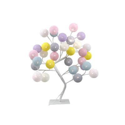 China Indoor Holiday Cotton Ball Tree Light 50cm Adapter Operated Branch Led Table Decoration Cotton Bonsai Tree Ball Lamp Warm White Lights for sale