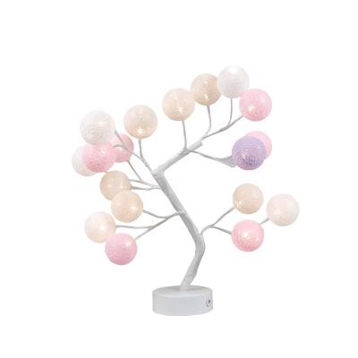 China Artificial Cotton Ball Tree Light 40cm Christmas Decoration Battery Cable Cotton Ball Tale Lamps Bonsai Birch Home Decor Tree Light for sale